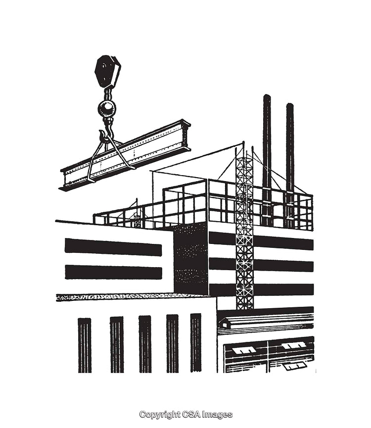 Industrial Construction Site Line Art with Crane and Steel Beam