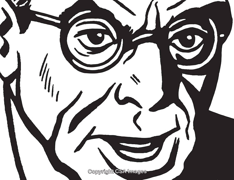 Black and White Illustration of a Man Wearing Glasses