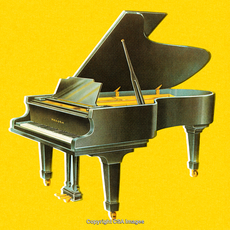 Grand Piano on Vibrant Yellow Background Showcasing Musical Elegance and Style