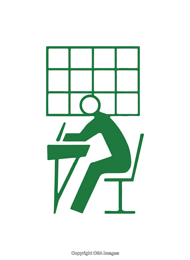 Minimalist Icon of Person Working at Desk with Window Background
