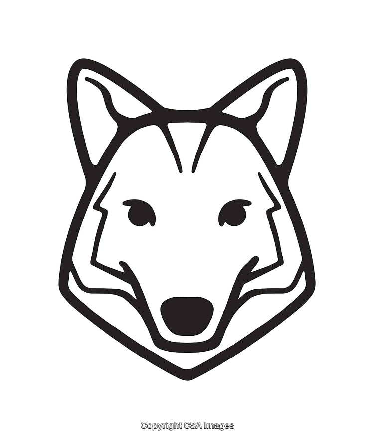 Stylized Black and White Line Art Illustration of a Wolf's Face