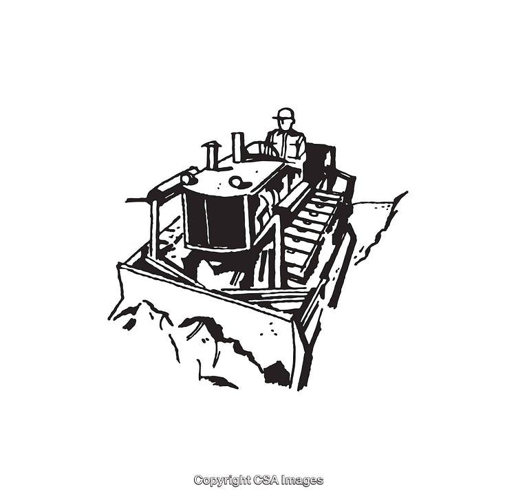 Black and White Line Art of Construction Bulldozer in Action