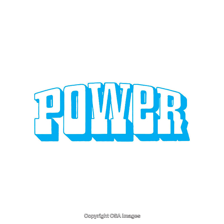 Bright Blue Power Text Illustration With Bold Typography On White Background