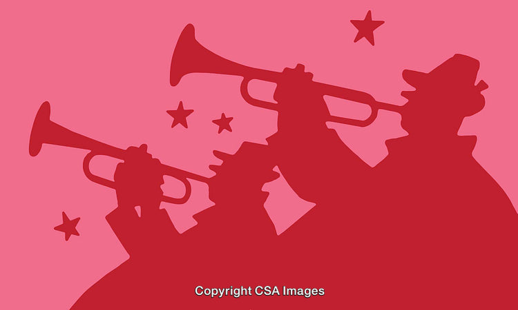 Silhouettes of Trumpet Players in Red and Pink Color Artwork