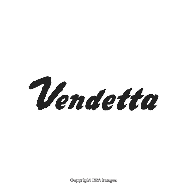 Bold Typography Poster Showcasing the Word Vendetta in Black Script Font