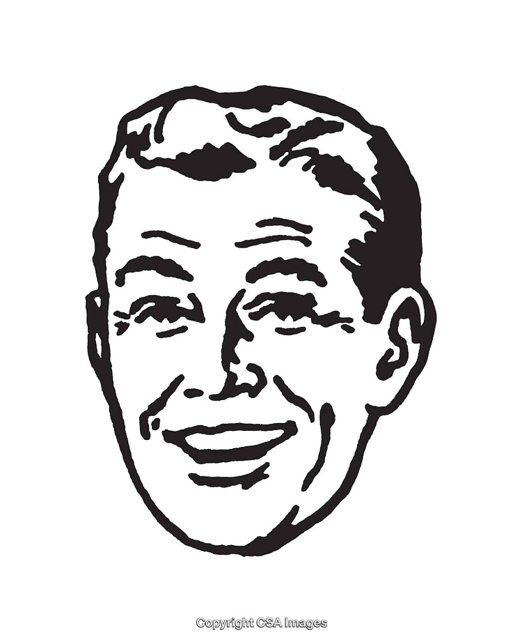 Vintage Style Line Art Drawing of a Smiling Portrait