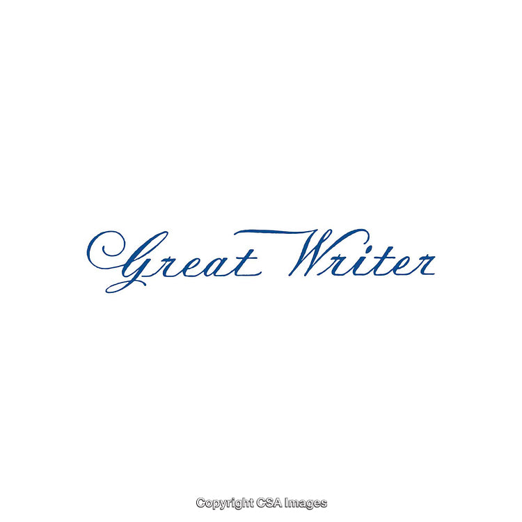 Elegant Handwritten Text Reading Great Writer in Blue Ink on White