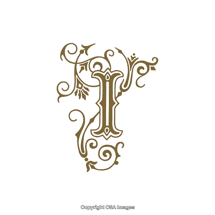 Intricate Floral Letter 'I' Decorative Vintage Style Design