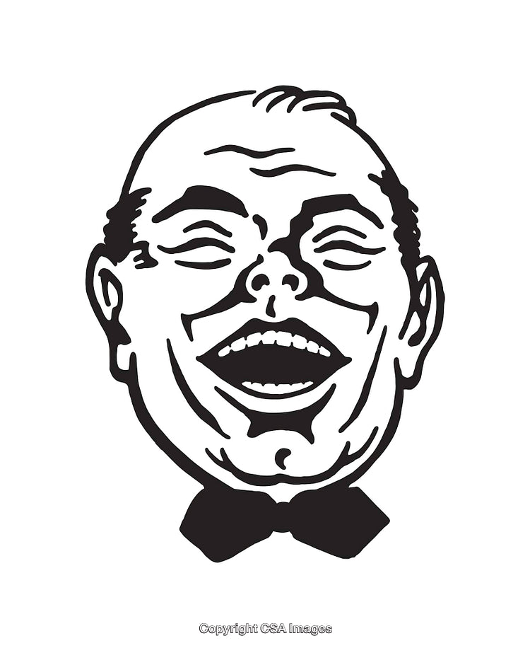 Retro Styled Black and White Line Art Laughing Face Illustration