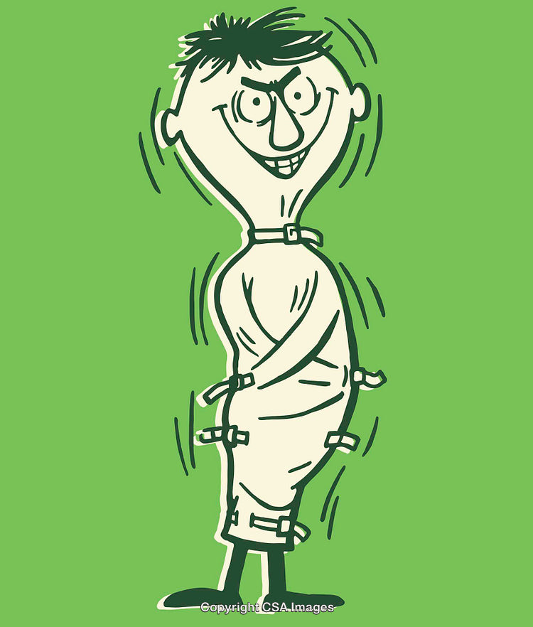 Illustration of a Person in a Straightjacket with a Green Background