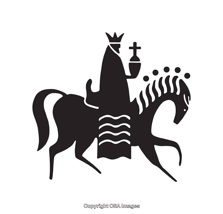 Black and White Line Art of a Royal Figure on a Horse