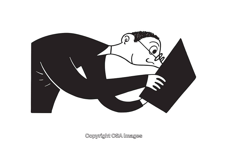 Illustration of a Curious Man Focusing Intently in Black and White Line Art