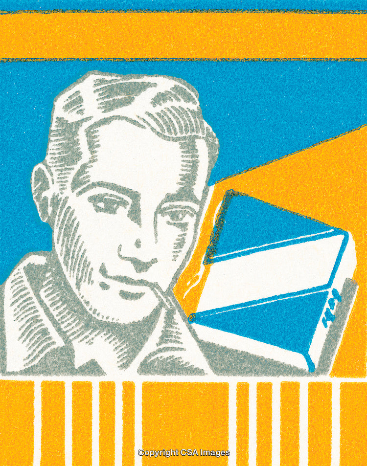Retro Illustration of a Man With Book and Geometric Design Elements