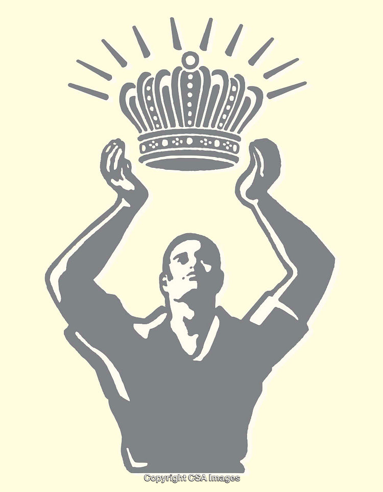 Silhouette of Man Holding Crown in Minimalist Line Art