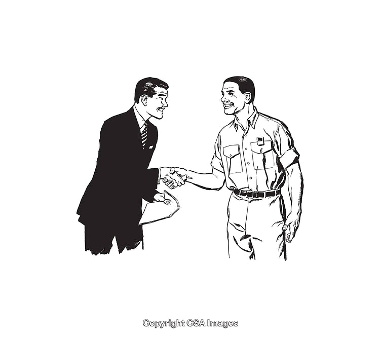 Black and White Line Art Illustration of Two People Shaking Hands