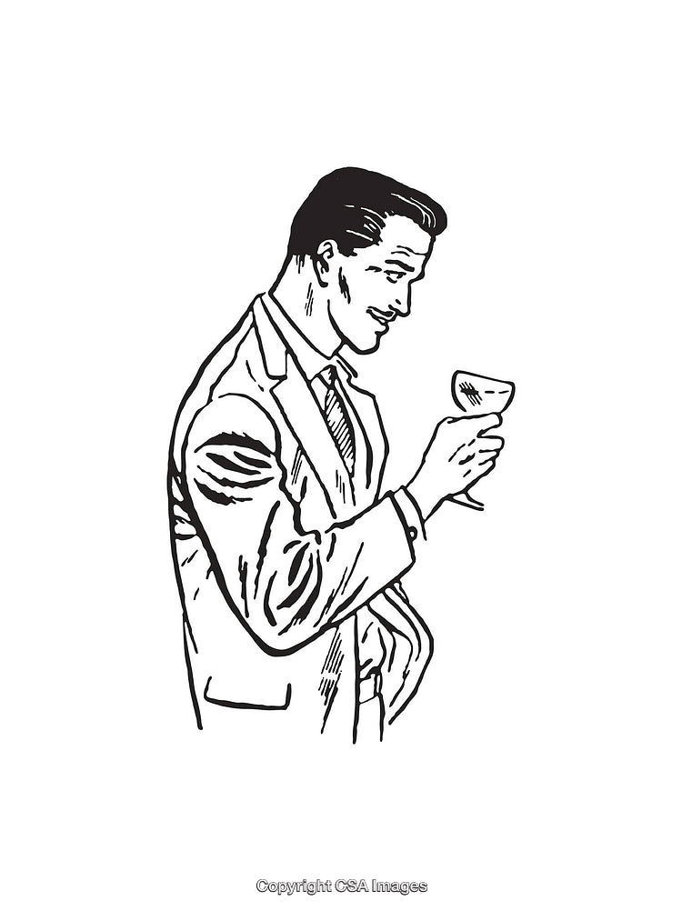 Vintage Line Art Illustration of a Man Holding a Cocktail Glass