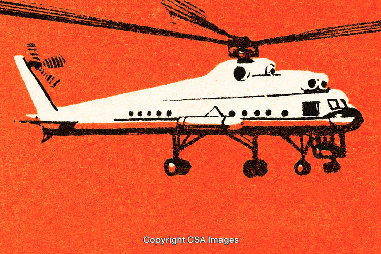 Vintage Illustration of Helicopter on Bold Red Background