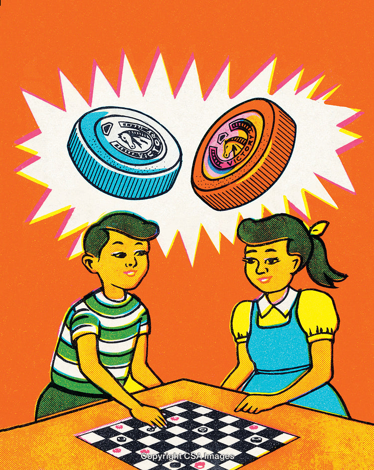 Retro Styled Illustration of Two Kids Playing a Board Game Together