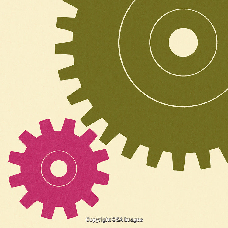 Colorful Interlocking Gears in Artistic Abstract Illustration on Neutral Background