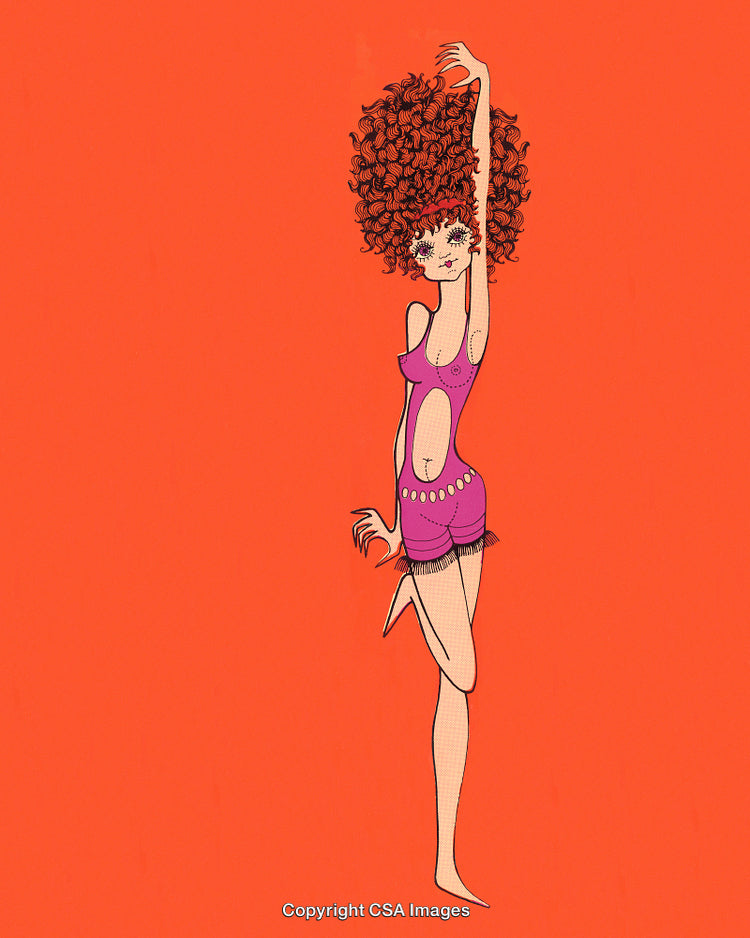 Retro Style Illustration of a Woman with a Bold Hairstyle and Colorful Outfit