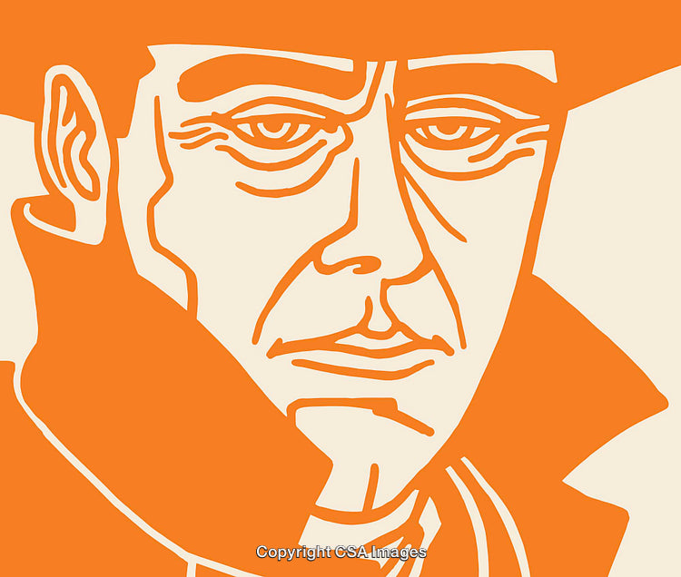 Bold Orange Line Art Illustration of a Contemplative Man's Face