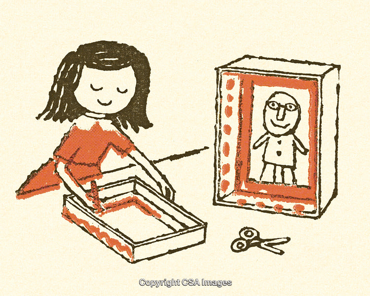 Illustrated Scene of Crafting and Creativity With a Smiling Child