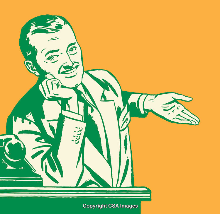 Retro Styled Illustration of Businessman Gesturing Positively