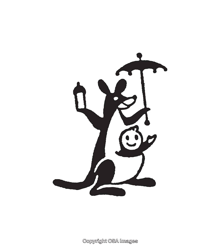 Playful Kangaroo and Baby Illustration with Accessories in Vintage Style