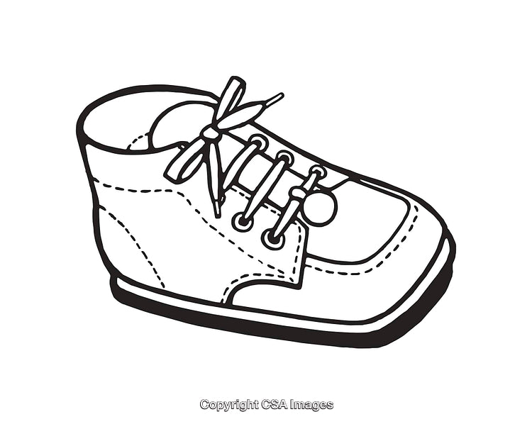 Black and White Line Art Illustration of a Baby Shoe with Laces