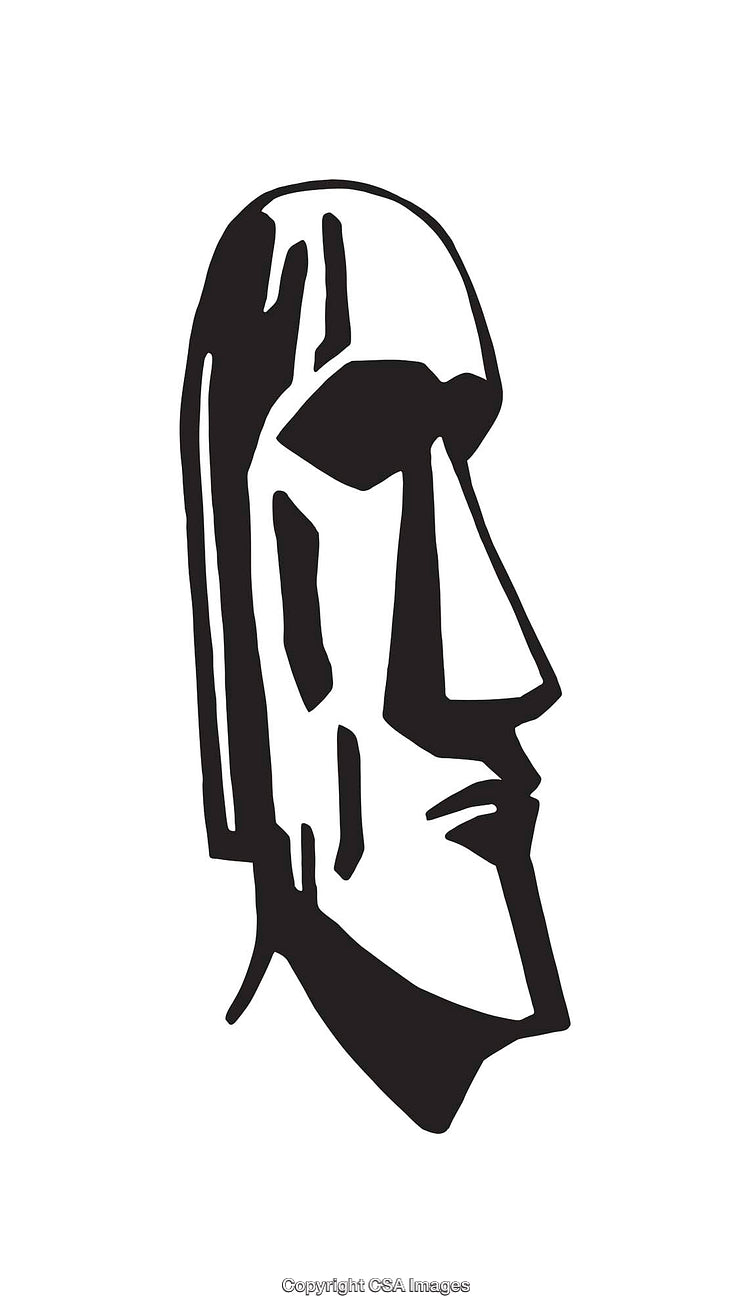 Black and White Line Art of Monolithic Stone Sculpture Profile