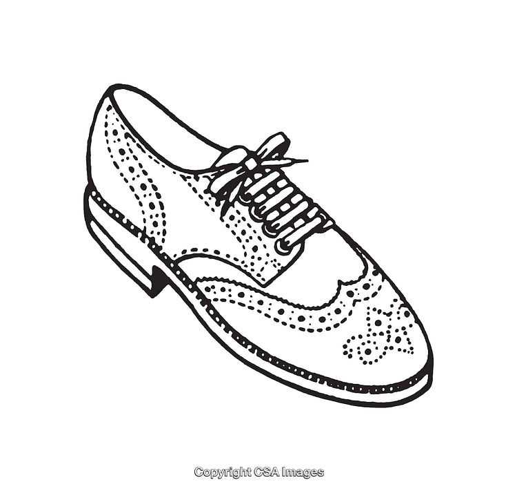 Detailed Black and White Illustration of Wingtip Shoe Design