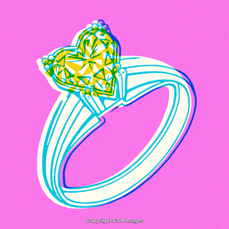 Heart-Shaped Diamond Ring Design on Vibrant Pink Background