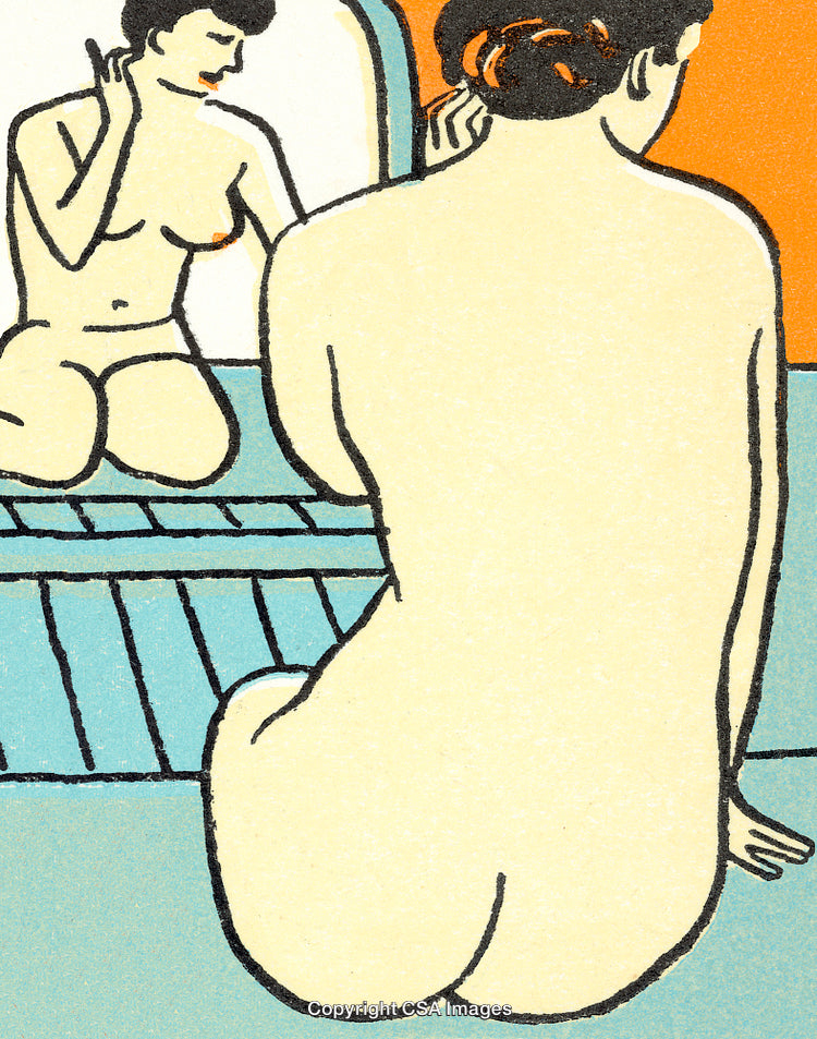 Artistic Depiction of a Woman Reflecting in a Mirror in Pastel Illustration