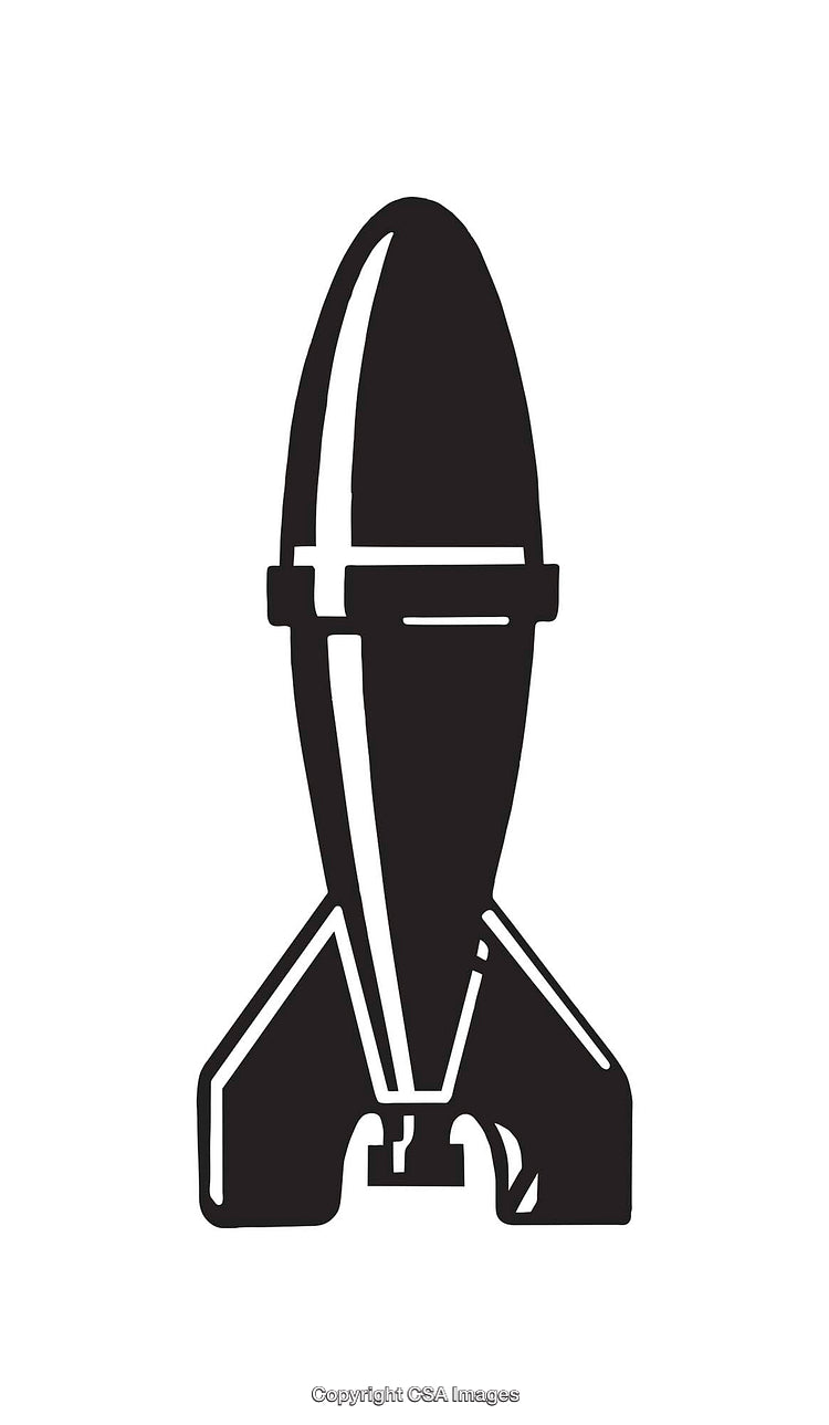 Black and White Line Art of a Rocket Silhouette Icon