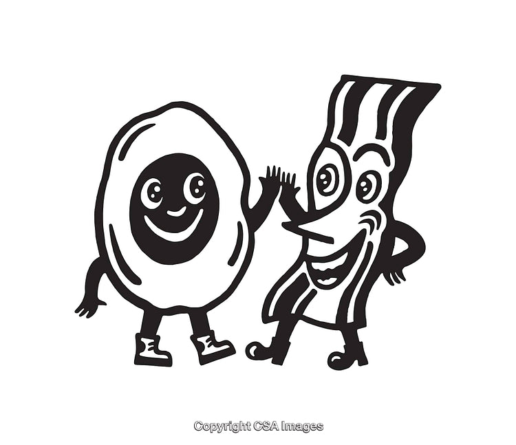 Illustration of Sunny Side Egg and Bacon Characters Giving a High Five