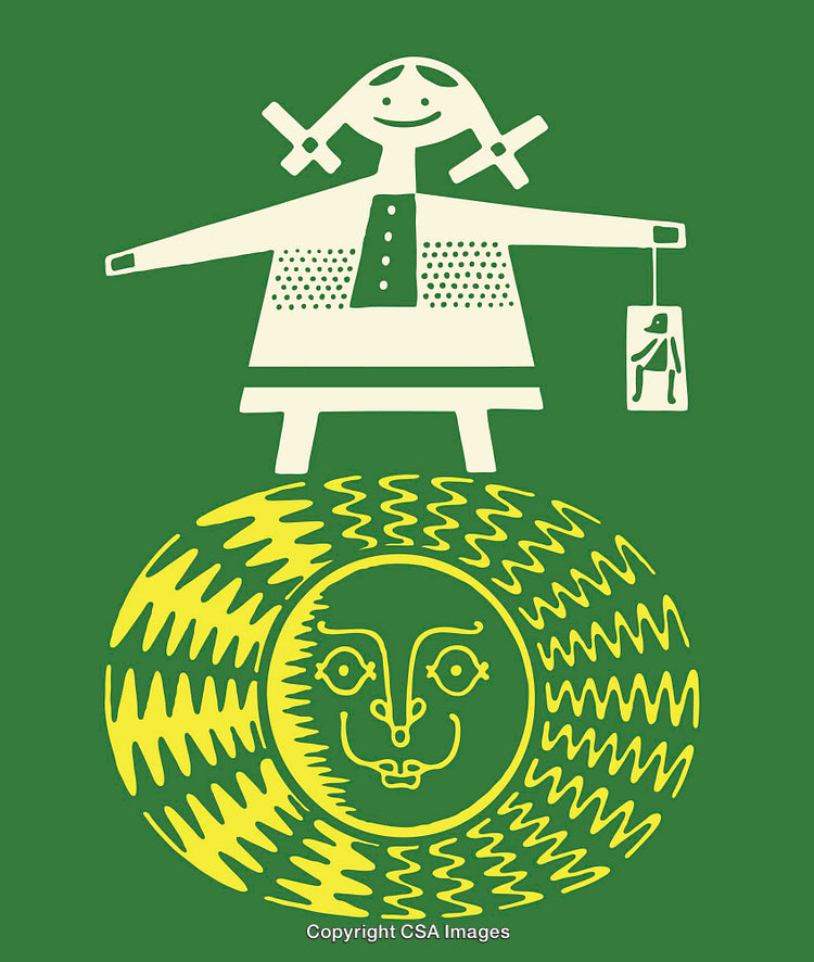 Colorful Abstract Line Art with Smiling Characters and Geometric Shapes