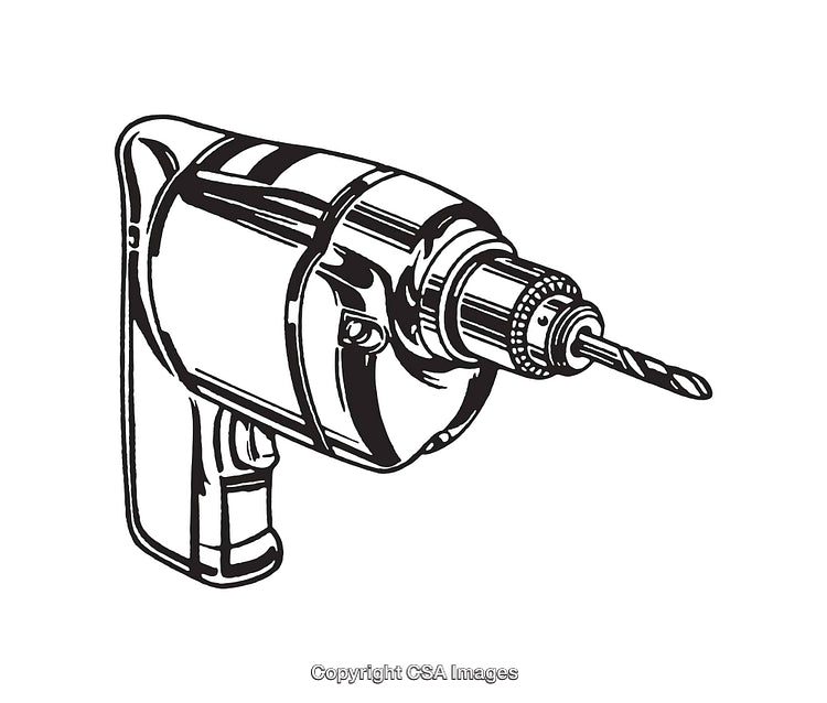 Black and White Line Art of Corded Electric Hand Drill Illustration