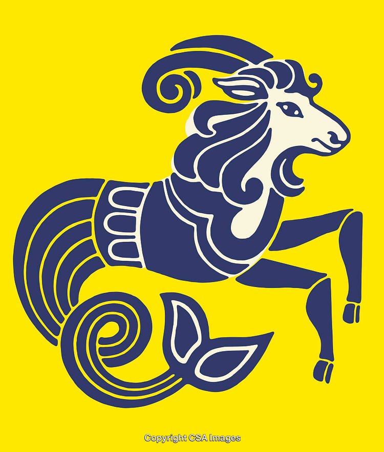 Capricorn Zodiac Symbol Illustrated in Bold Blue and Yellow Color Theme