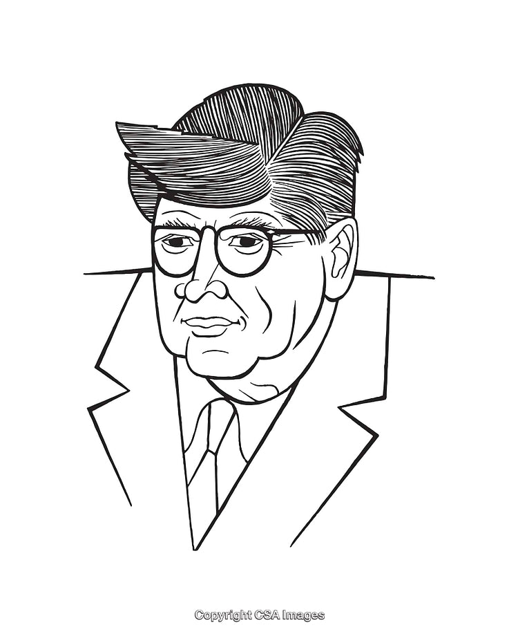 Black and White Line Art Illustration of a Man in Glasses and Suit