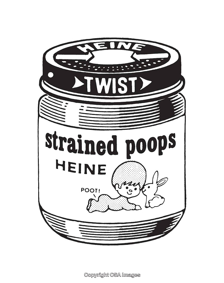 Black and White Illustration of a Labeled Jar with Characters