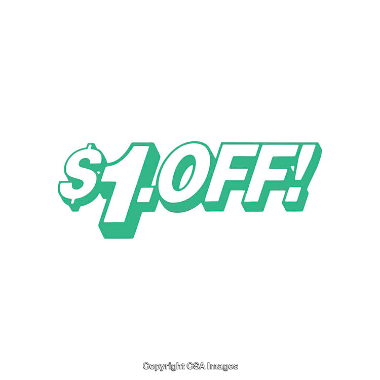Green $1 Off Discount Promotion Graphic Against White Background
