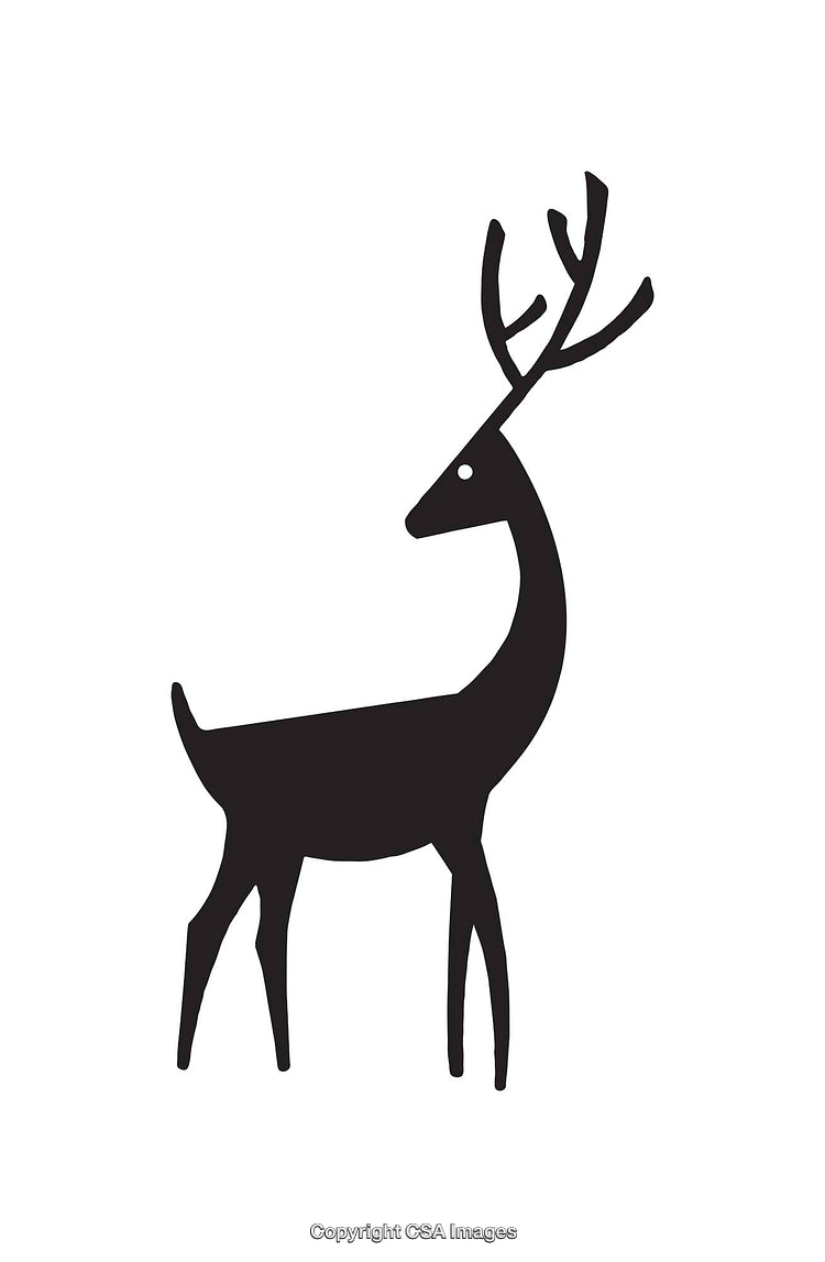 Minimalistic Black and White Deer Illustration with Antlers in Line Art Style