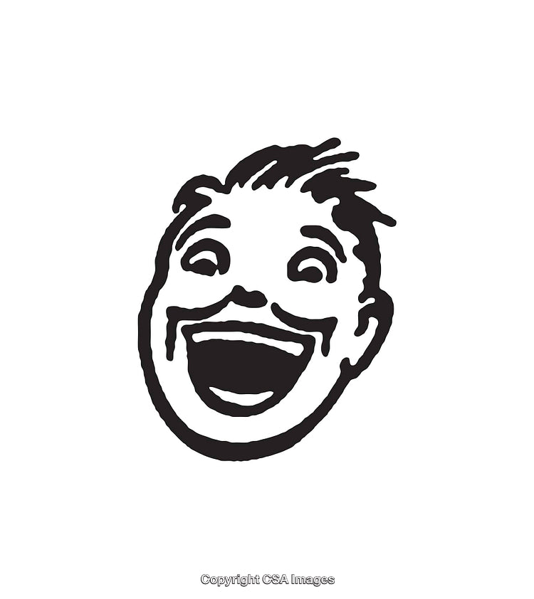 Black And White Line Art Illustration of a Laughing Face