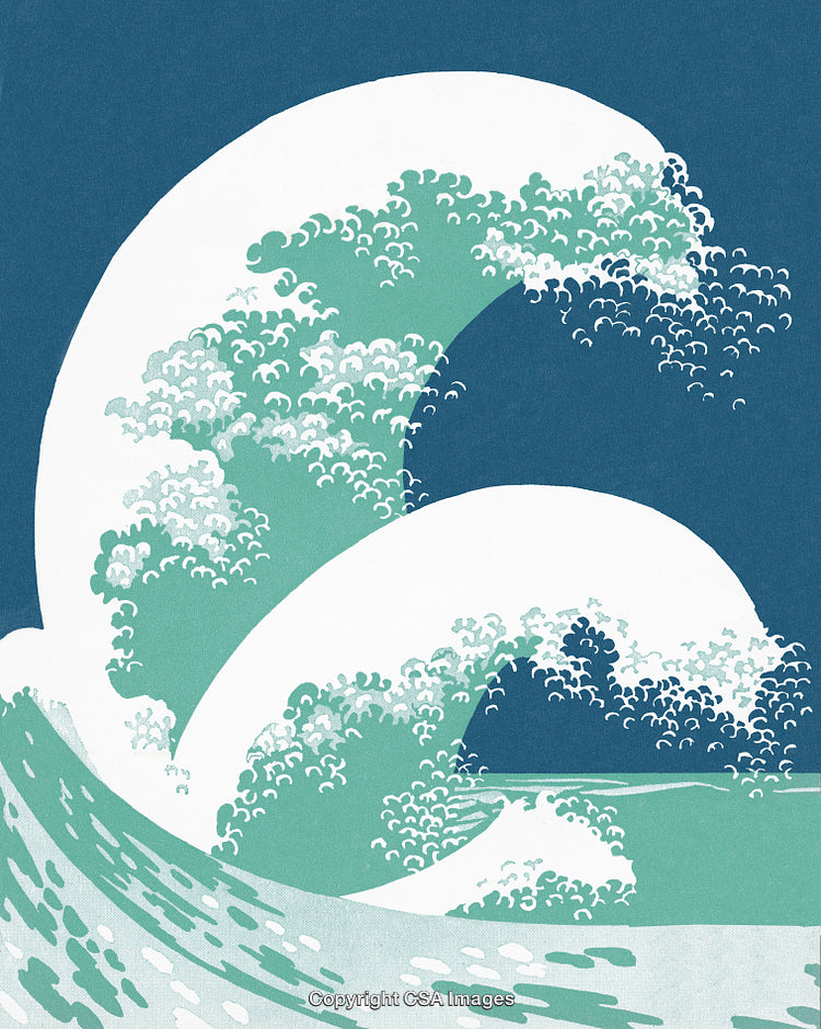 Stylized Ocean Waves Inspired by Japanese Traditional Art Techniques