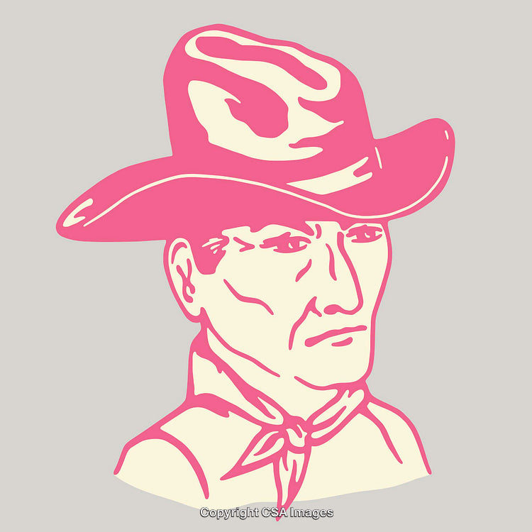 Colorful Line Art Illustration of a Cowboy Wearing a Hat and Bandana