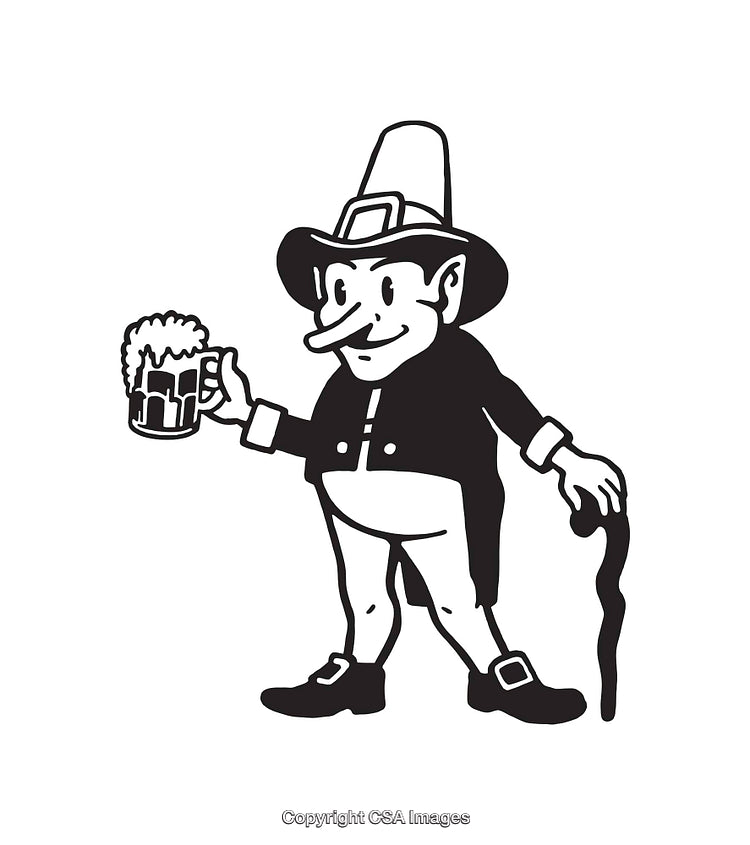 Vintage Illustration of a Character Holding a Beer Mug and Cane