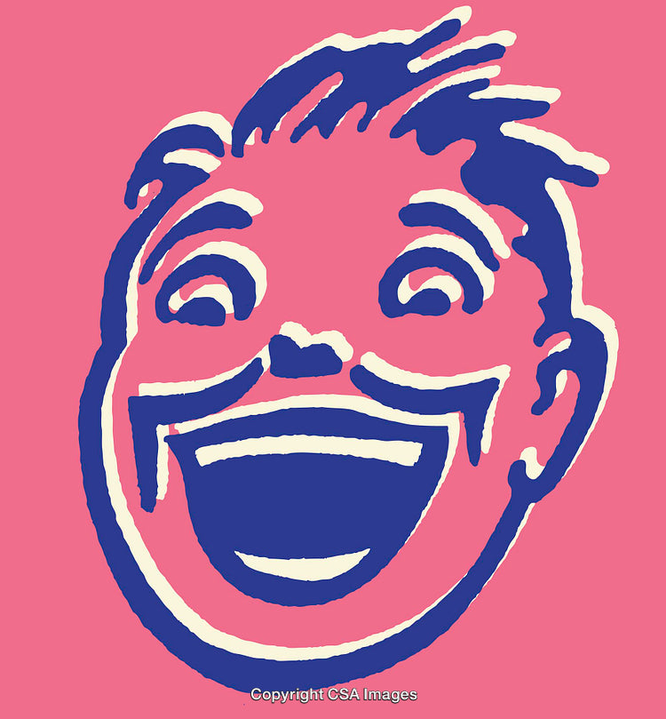 Colorful Line Art of Laughing Face with Bright Pink Background