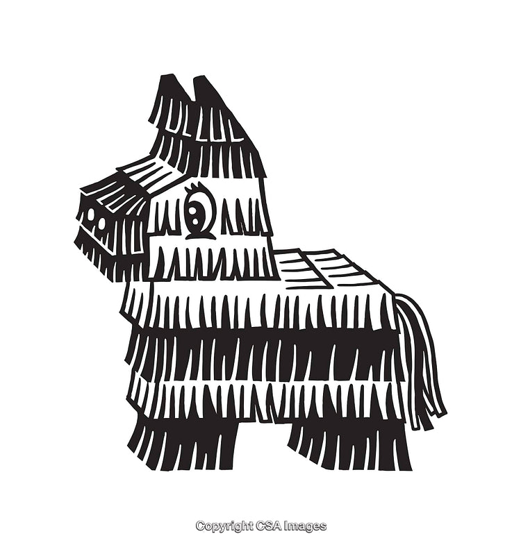 Black and White Line Art Illustration of a Traditional Piñata