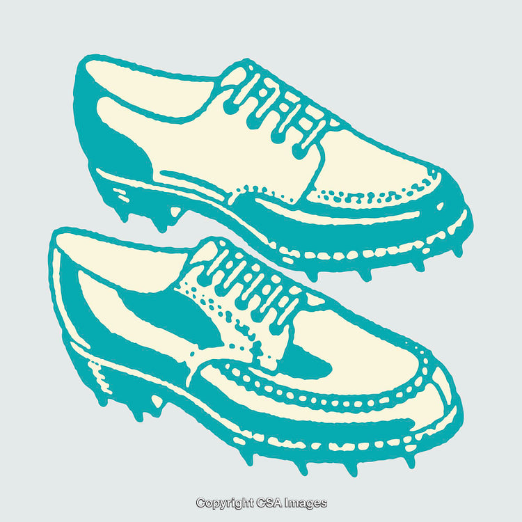 Stylized Line Art Illustration of Classic Vintage Golf Shoes