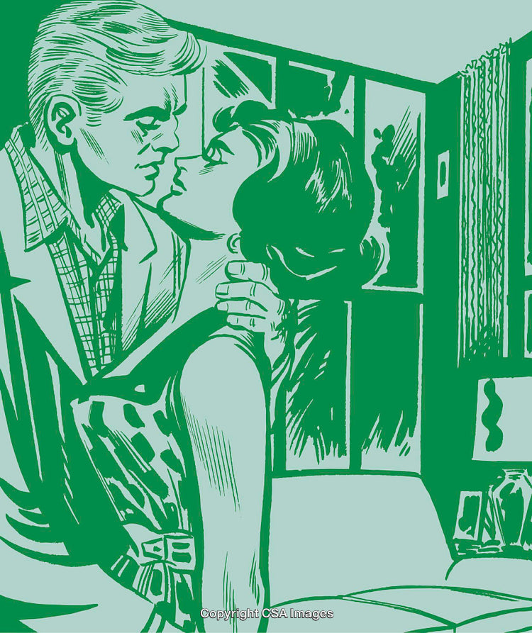 Retro Illustration of a Romantic Moment Between a Couple in Love